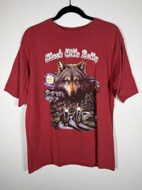 Vintage Y2K Softee red Black Hills South Dakota Sturgis bikercore wolf tshirt XL